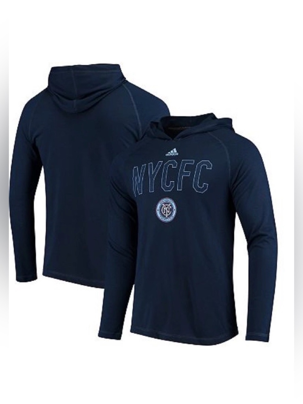 Adidas New York City FC Base Blue Long Sleeve Hoodie Shirt Mens Size XL Soccer
